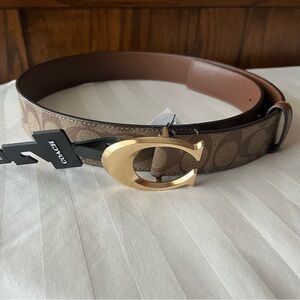 Coach Tan Leather Belt with Gold C buckle